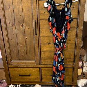 Free People Asymmetrical Dress with Black, Red, and Blue